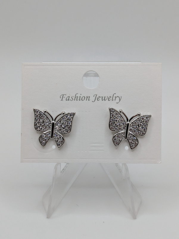 Silver & Diamond Butterfly Earrings
