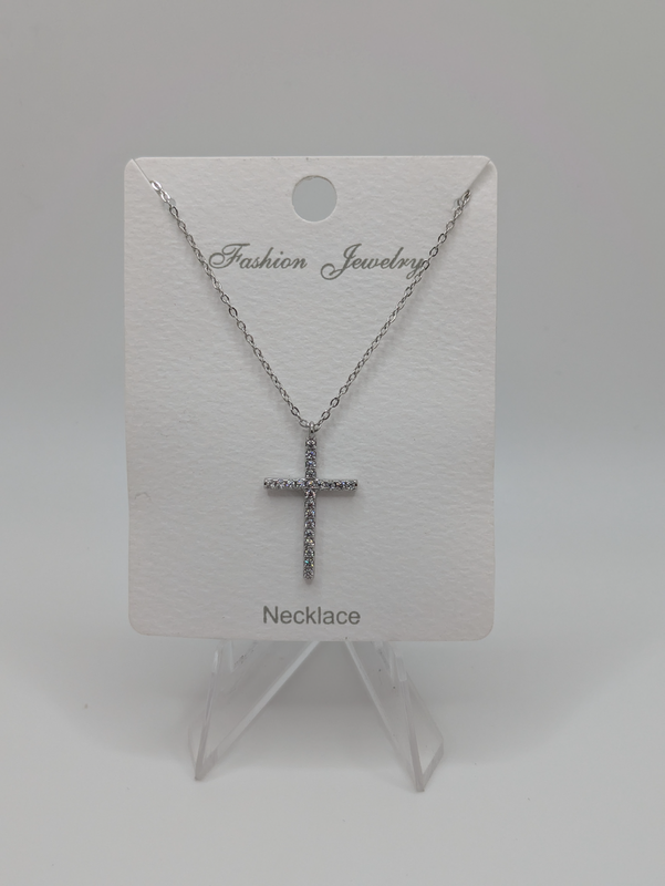 Silver & Diamond Cross Necklace