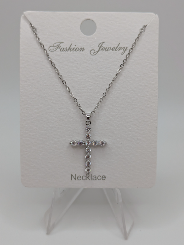 Silver & Large Diamond Cross Necklace