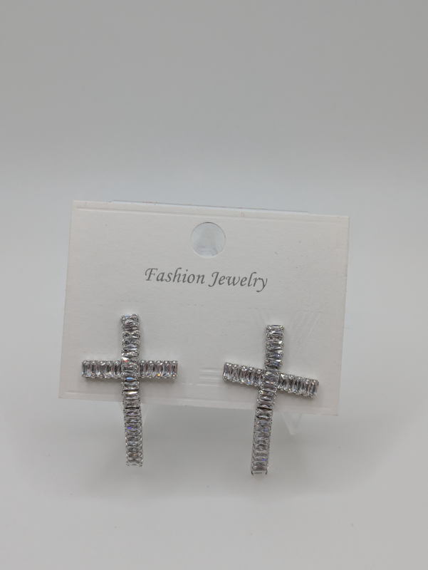 Silver & Diamond Cross Earrings